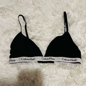 Calvin Klein Bralette - Triangle - Cotton - Black / White - Adjustable - SZ S